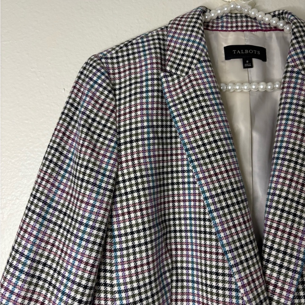 Talbots Women Multicolor Houndstooth Wool Blend Single Button Blazer - Picture 11 of 12